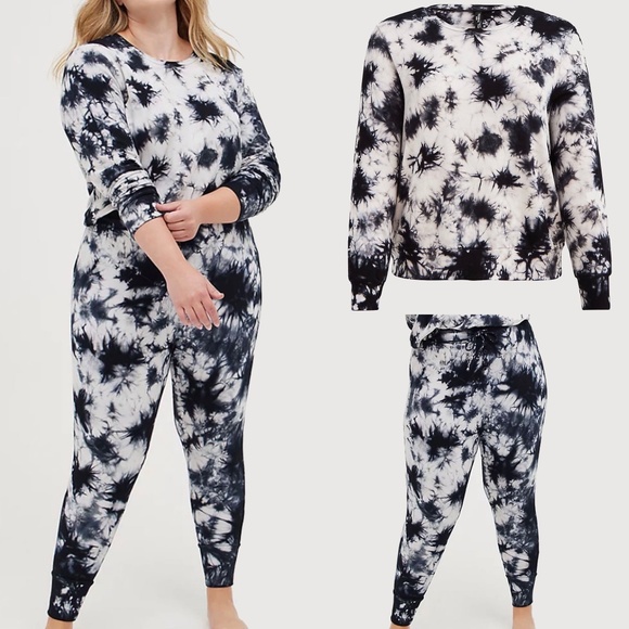 SET: Torrid Dream Fleece Tie Dye Black & White Sleep Sweatshirt/Legging 1X - Picture 1 of 14